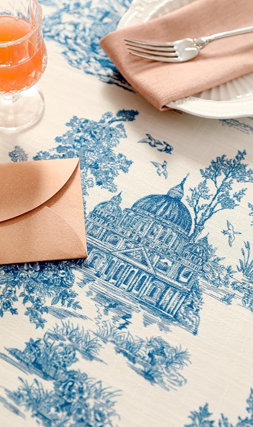 patdrea Designer Vintage Cyan Extra Long Tablecloth for Rectangle Table,Linen Ancient Castle and Manor Pattern Tablecloths,Decor for Kitchen Dining Christmas,Thanksgiving,67"x118"-Lucerne a