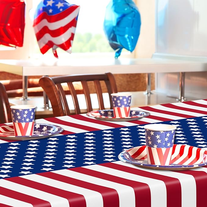 QZYL 4 Pack 4th of July Tablecloths, 54" x 108" Patriotic Plastic Table Cover, Rectangle Red White and Blue Tablecloth American Tablecover, Fourth of July Decorations Memorial Day Party Supplies