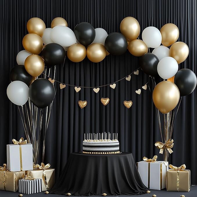 10ftx14FT Wrinkle Free Black Backdrop Curtain, 2 Panels 14FT Height Black Wedding Backdrop Drapes, Silky Polyester Back Drop Cloth for Birthday Photography Background Party Backdrop Draping