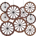 Outus 9 Pcs Western Cowboy Party Decorations Paper Fans Wagon Wheels Straw Hay Bales Hanging Ceiling Wall Decor for Country Western Themed Rodeo Farm Birthday Party Supplies (Wagon Wheels)