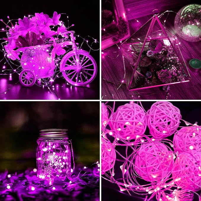 Aogist 12 Pack Fairy Lights 3 Modes 7ft 20 LED Waterproof,Battery Operated Silver Wire Firefly Starry Moon Mini String Lights for Mason Jars Christmas DIY Crafts Wedding Party Bedroom,Pink