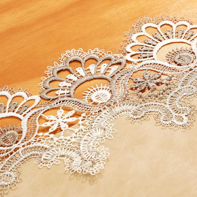 Vintage Lace Dining Table Runner, Small Macrame Coffee Table Runners 48 inches Long for Kitchen Home Christmas Party Decorations (16x48 inch, Beige)