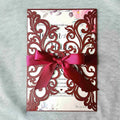 25PCS Laser Cut Burgundy Wedding Invitations Cards with Envelopes,Blank Inner Sheets,Ribbons for Wedding Bridal Shower Quinceañera Engagement Birthday Invites, (B001)