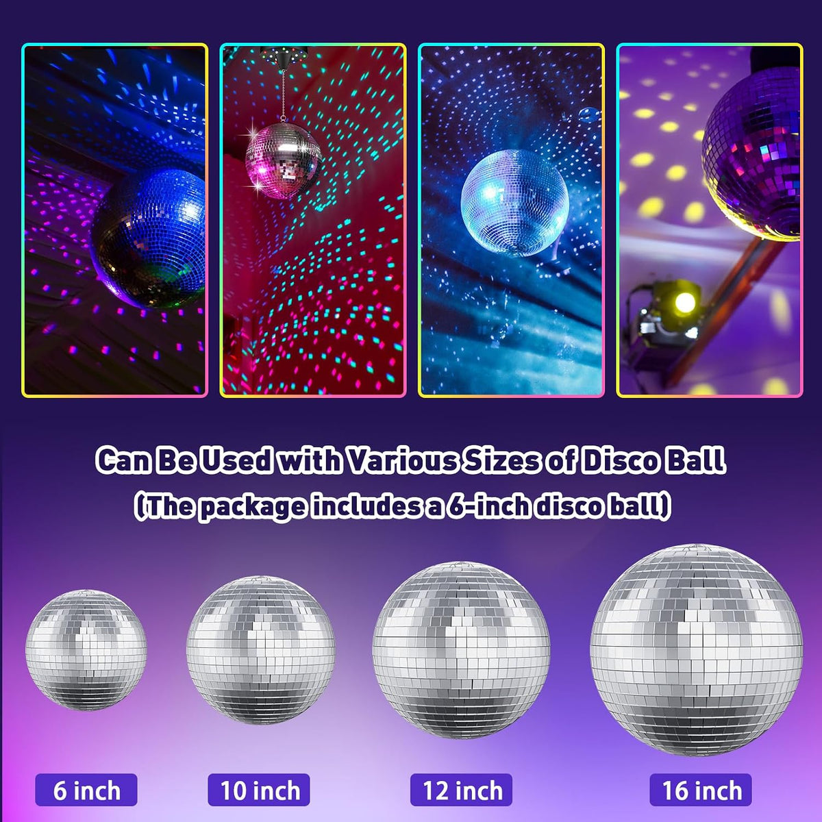 Disco Ball with Motor and Light - 10 RPM Rotating Motor 6 Inch Mirror Ball