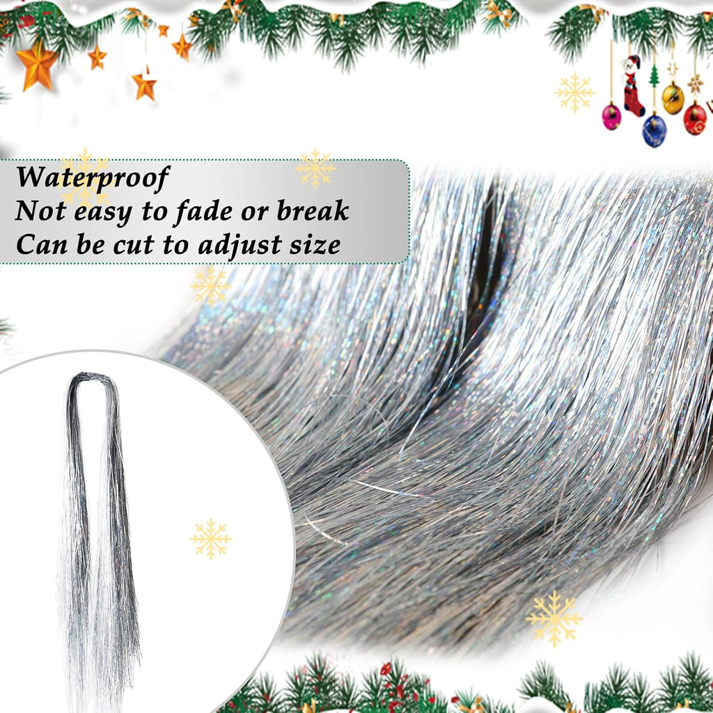 2000 Strands Glittering Silver Christmas Tinsel Icicles 19.7" Iridescent Hanging Foil Icicle for Xmas Tree Wedding Home and Party Decoration