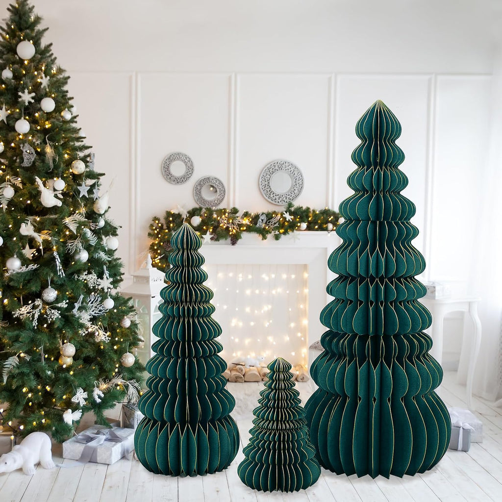 glikceil 3 set large honeycomb paper christmas tree showing dimensions