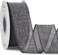 Ribbli Grey Burlap Wired Ribbon,1-1/2 Inch x 10 Yard,Gray,Solid Wired Edge Ribbon for Big Bow,Wreath,Tree Decoration,Outdoor Decoration