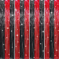 GOER 3.2 ft x8.2 ft Metallic Tinsel Foil Fringe Curtains Party Photo Backdrop Party Streamers for Birthday,Graduation,New Year Eve Decorations Wedding Decor (4 Pcs,Black&Red)