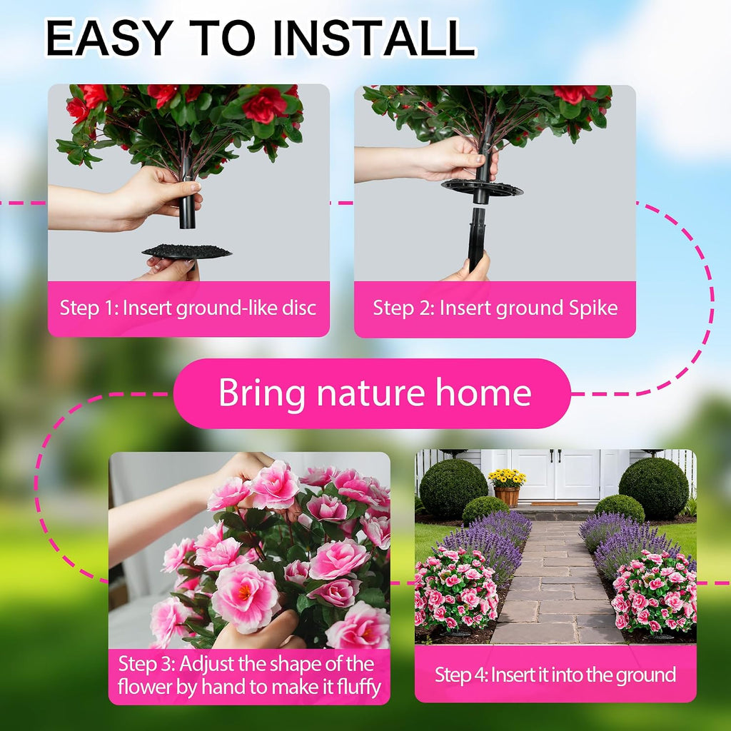fake outdoor flowers, artificial plants with ground spike, side view