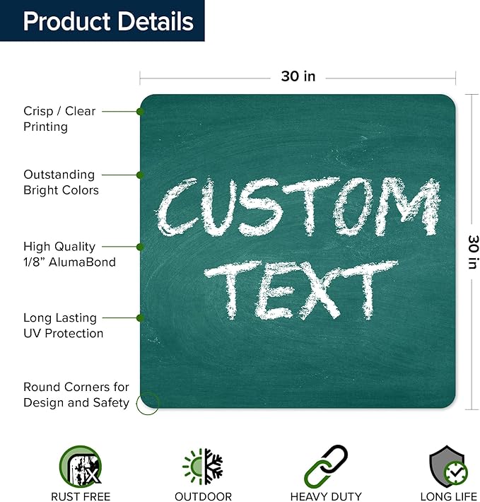 Custom Sign, Custom Street Sign, 11 Font Colors, 13 Font Styles, 4 Hole Options, 22 Sizes, 30x30 Inches, Rust Free DiBound, Fade Resistant, Made in USA by My Sign Center (Chalkboard Green)