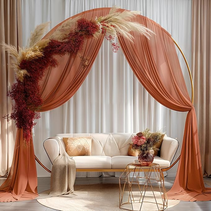 Terracotta Wedding Arch Draping Fabric 2 Panels 30'' x 20FT Terracotta Drapes Sheer Fabric Backdrop Arch Draping Fabrics for Wedding Ceremony Birthday Party Bridal Shower Decoration