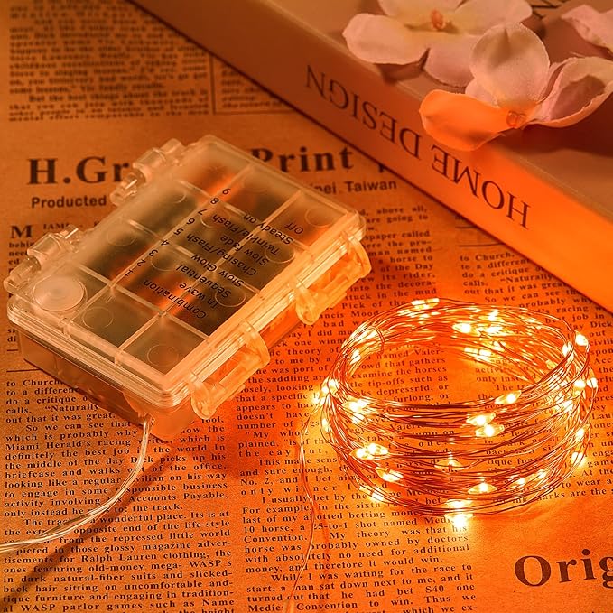 2 Pack 32.8 Ft. Battery Operated Outdoor String Lights with Remote & Timer, LED Orange Fairy Lights, Waterproof Twinkle Lights for Bedroom, Dorm, Mason Jar, Wedding, Party, Christmas