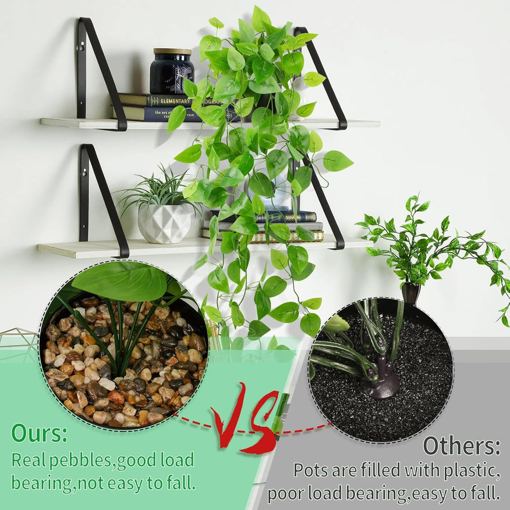 LOYWREE Small Fake Hanging Plant Artificial Potted Plants for Indoor Outdoor Aesthetic - 39in Realistic Faux Hanging Pothos with Ivy Vine for Shelf Decor in Home Office Gardens Greenery (Black Pot)