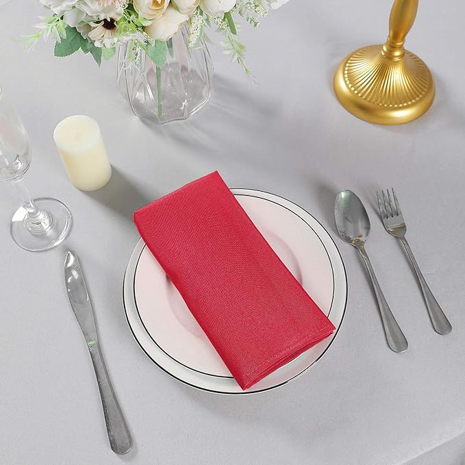 Cloth Napkins 17x17 inch Washable Polyester Dinner Napkins Soft Table Napkins for Wedding Party Dining Banquet(Red,25PCS)