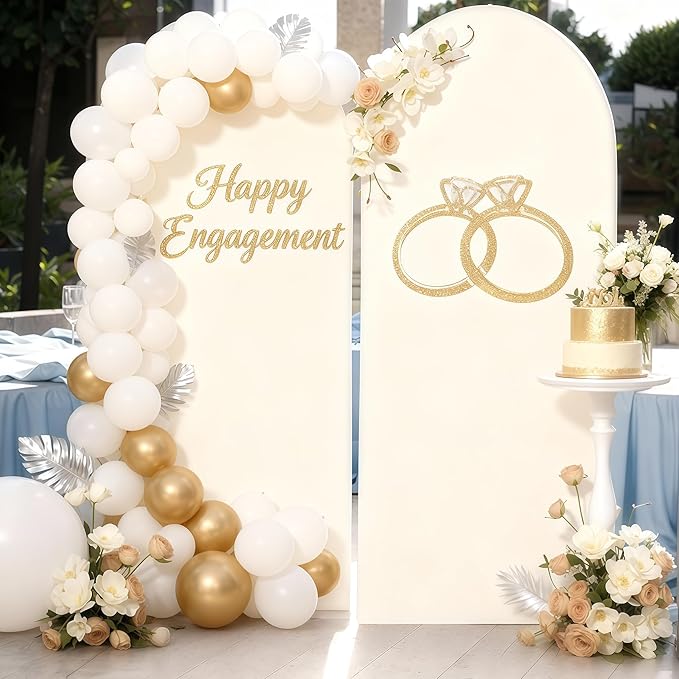 7.2FT Ivory Arch Cover - Polyester Fitted Wedding Arch Stand Covers Round Top Chiara Arch Backdrop Cover for Birthday Party Banquet Photo Background Decoration