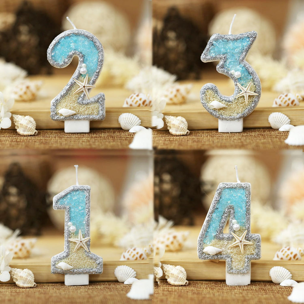 3rd Birthday Candle for Cake, Beach Starfish Sequins Candles, 2.76 inch Cake Topper Decoration for Birthday Party (Number 3)
