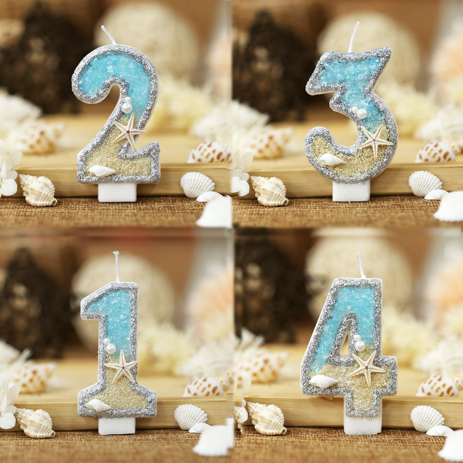 3rd Birthday Candle for Cake, Beach Starfish Sequins Candles, 2.76 inch Cake Topper Decoration for Birthday Party (Number 3)