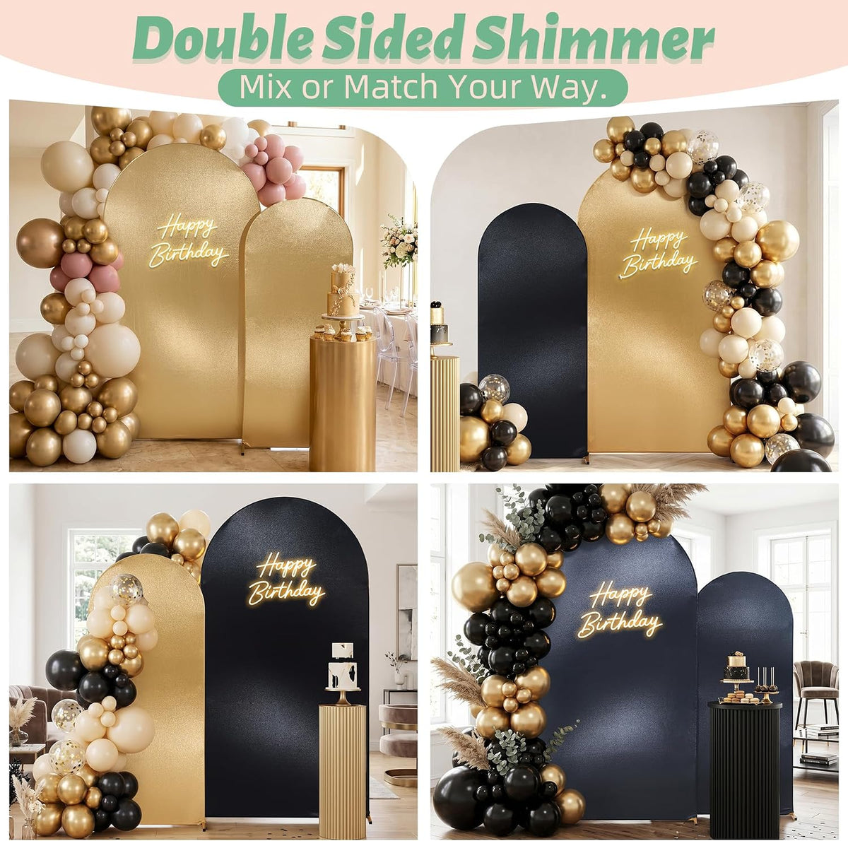 reversible gold black glitter arch backdrop cover 2 shown in use