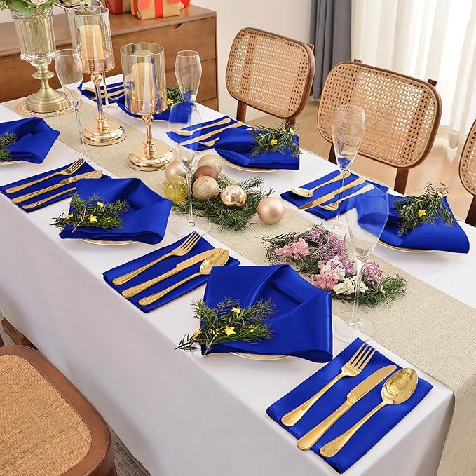 50 Pieces Royal Blue Satin Napkins, 17" x 17" Square Table Napkins, Silky Soft Smooth Washable Napkins for Restaurant, Weddings, Dinner, Party Decoration
