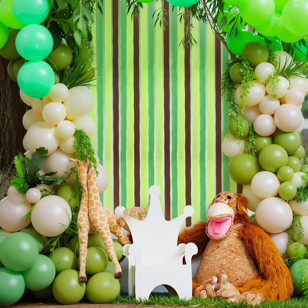 Epakh 12 Rolls Black/Green/Brown Crepe Paper Streamers (984ft) - Pixel Themed Party Decorations, Video Game Birthday Supplies, 2026 VBS Dinosaur Jungle Camo Natural Theme Green Party Decor