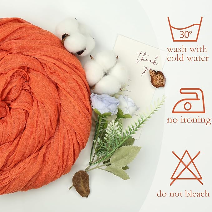 12 Pack Fall Thanksgiving Table Runner Orange 10ft Boho Gauze Fabric Cheesecloth Table Runner 35 x 120 Inch Rustic Sheer Runner for Wedding Home Décor Halloween Party Table Centerpiece Decorations