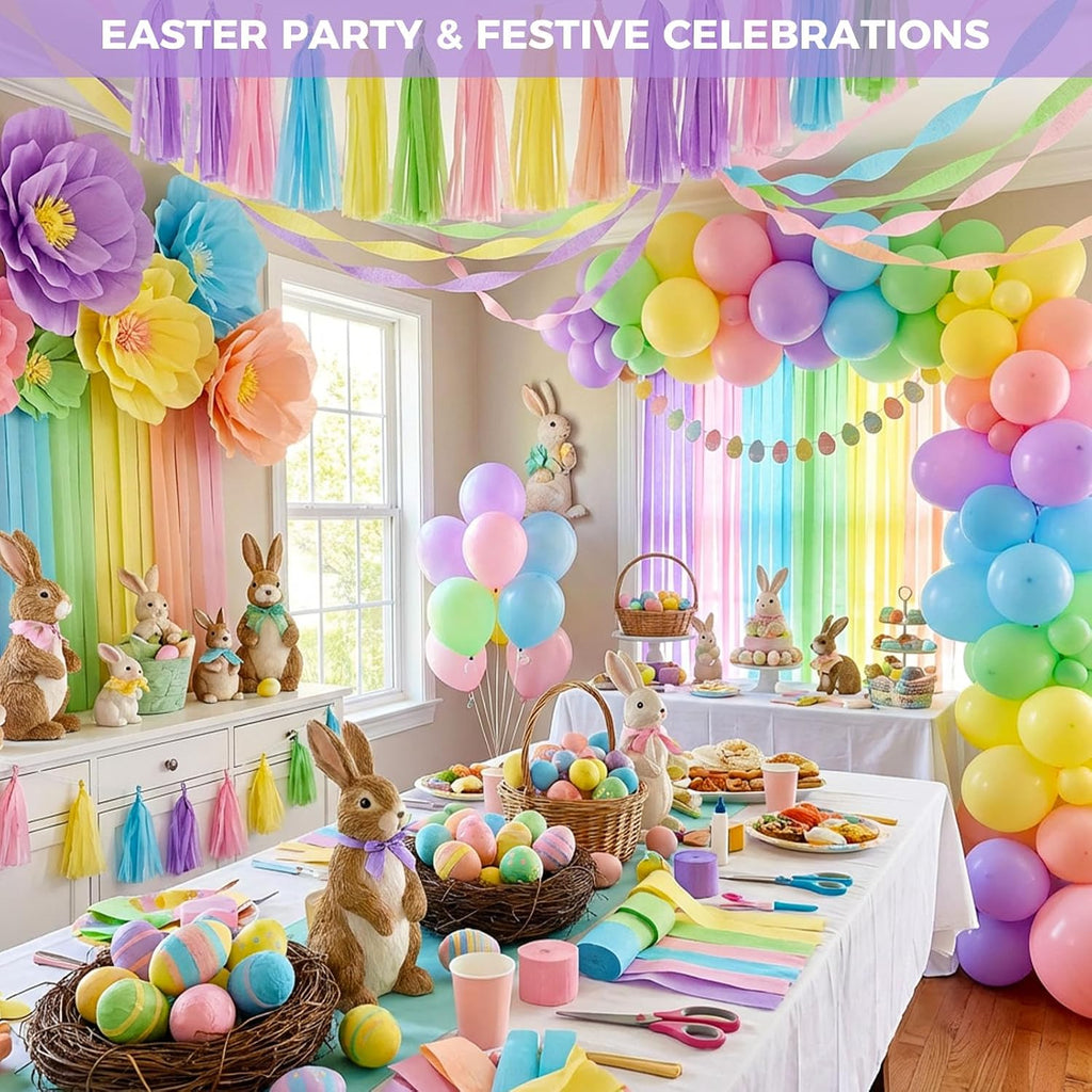 KOOGEL 12 Rolls Pastel Macaron Crepe Paper Streamers, 1.8 in X 82 FT | Each Soft Color Decorations for Baby Shower, Spring Party, Wedding, Easter, Birthday & Piñata Making