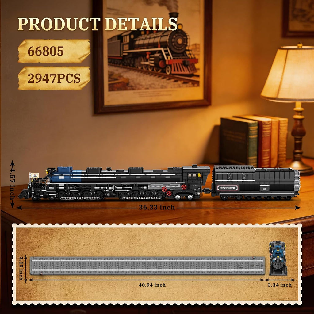 reobrix big boy steam locomotive train building block showing dimensions