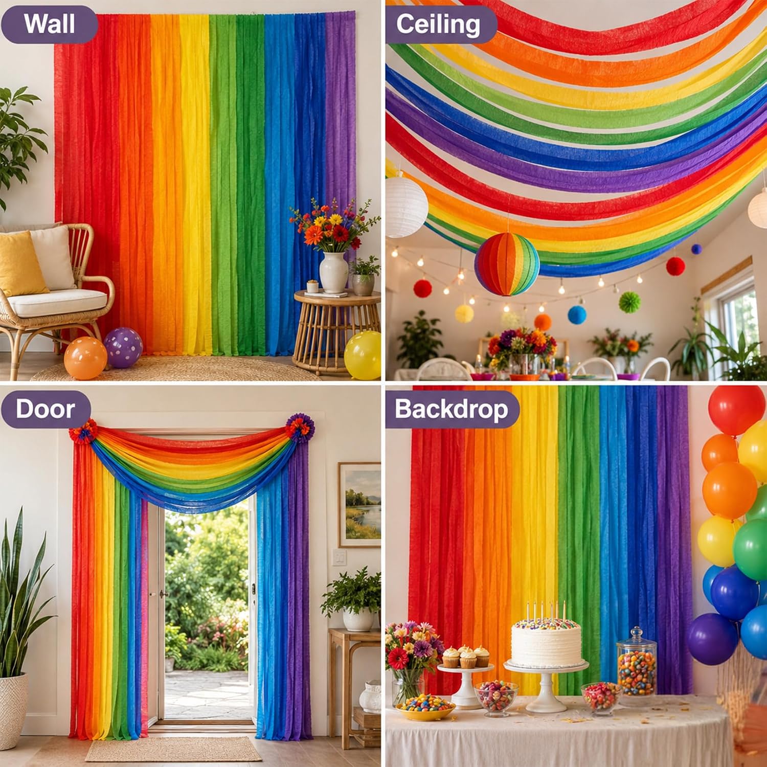 MAQIHAN Crepe Paper Streamers - 12 Rolls 984ft Rainbow Streamers Party Decorations, Birthday Party Streamers, Party Supplies for Colorful Party Wedding Baby Shower Halloween Christmas Decorations