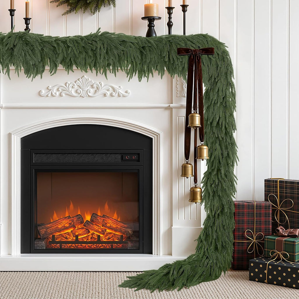 9ft christmas norfolk pine garland, real touch soft, side view