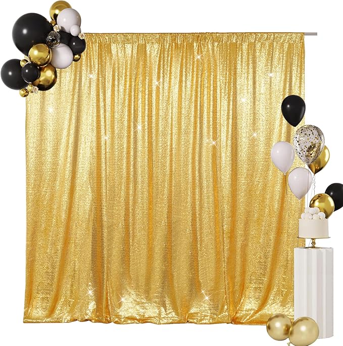 SquarePie Sequin Backdrop Curtain Not See Through Background for Wedding Party 7FT x 7FT Gold
