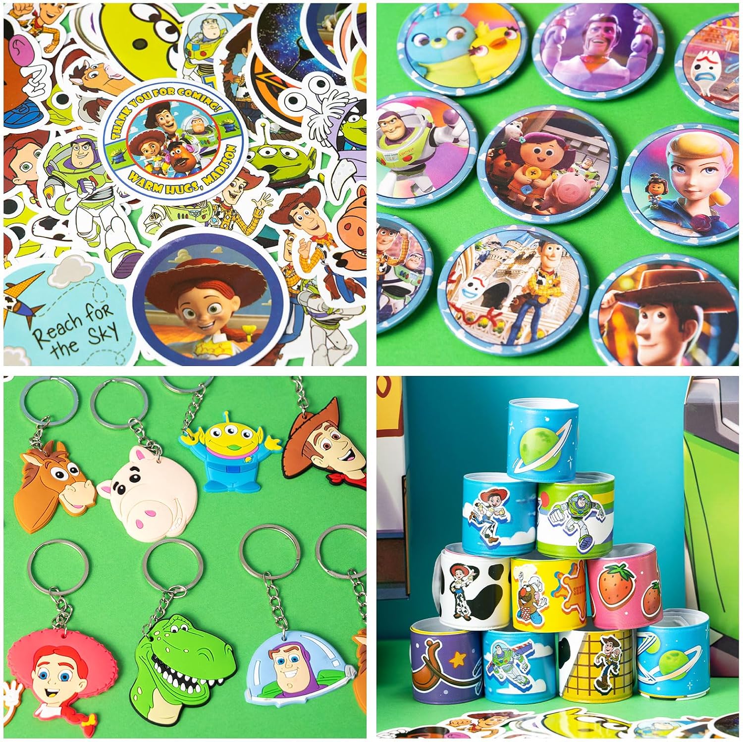 Toy Birthday Decorations,110Pcs Party Supplies,Include 10 Circles,10 Pattern Decorations,10 Key Chains,10 Masks,10 Gift Bags,10 Straws and 50 Stickers