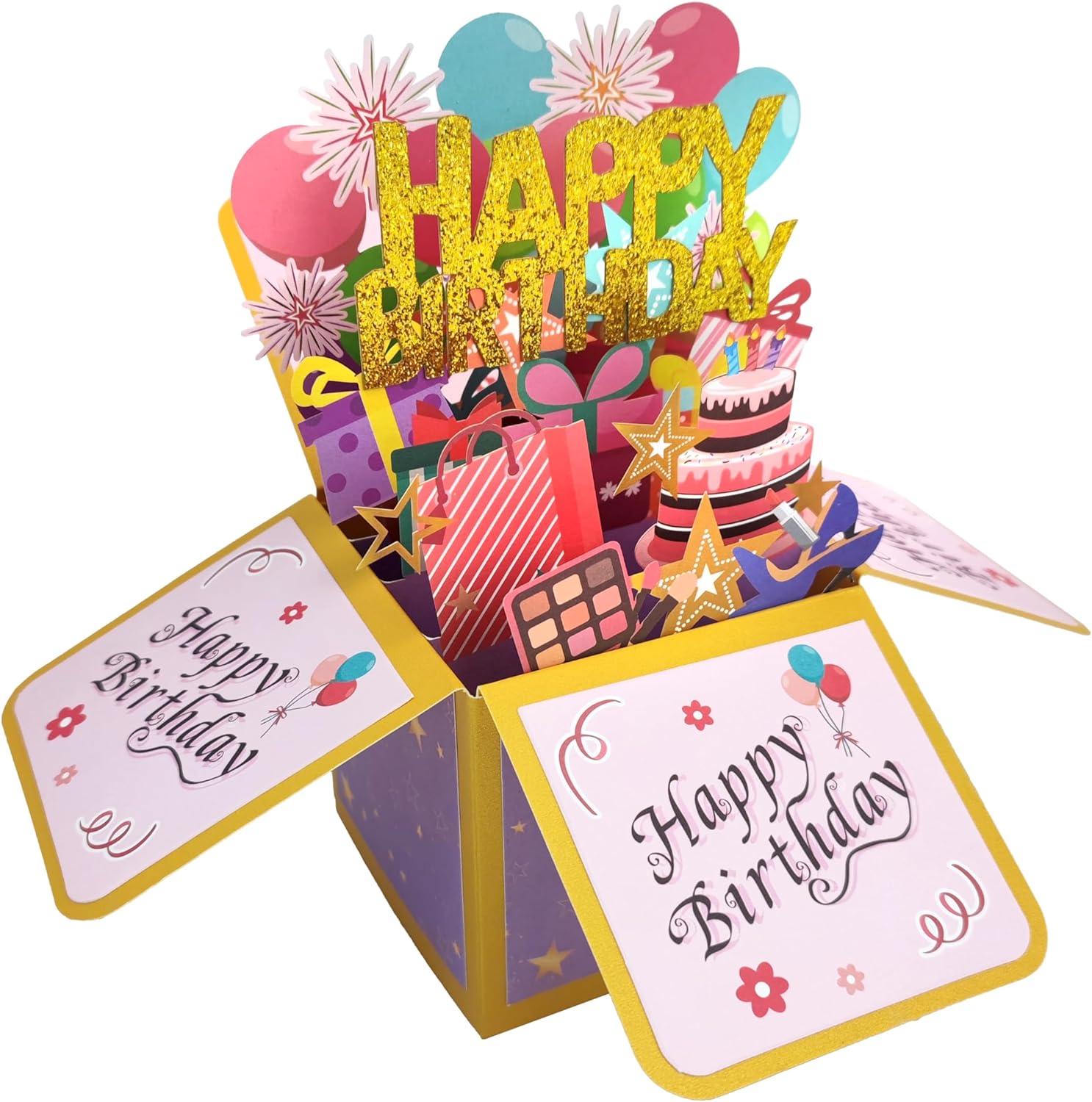 ROBBEAR Happy Birthday Pop Up Card with Birthday Age Design, DIY Card Highlight Birthday Milestone, 3D Birthday Gift Box for Adults and Kids with Envelopes, A Unique Card for Daughter, Son, Mom, Dad, Friend