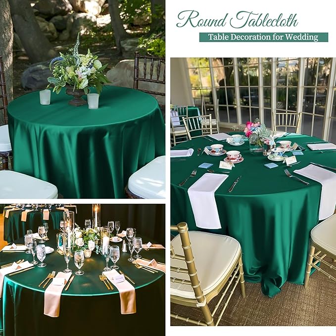 12 Pack 108 Inch Hunter Green Satin Tablecloth - Silky Round Tablecloth Overlay Smooth Fabric Table Cover, Bright Table Decoration for Wedding Party Banquet Events Restaurant Kitchen Dining