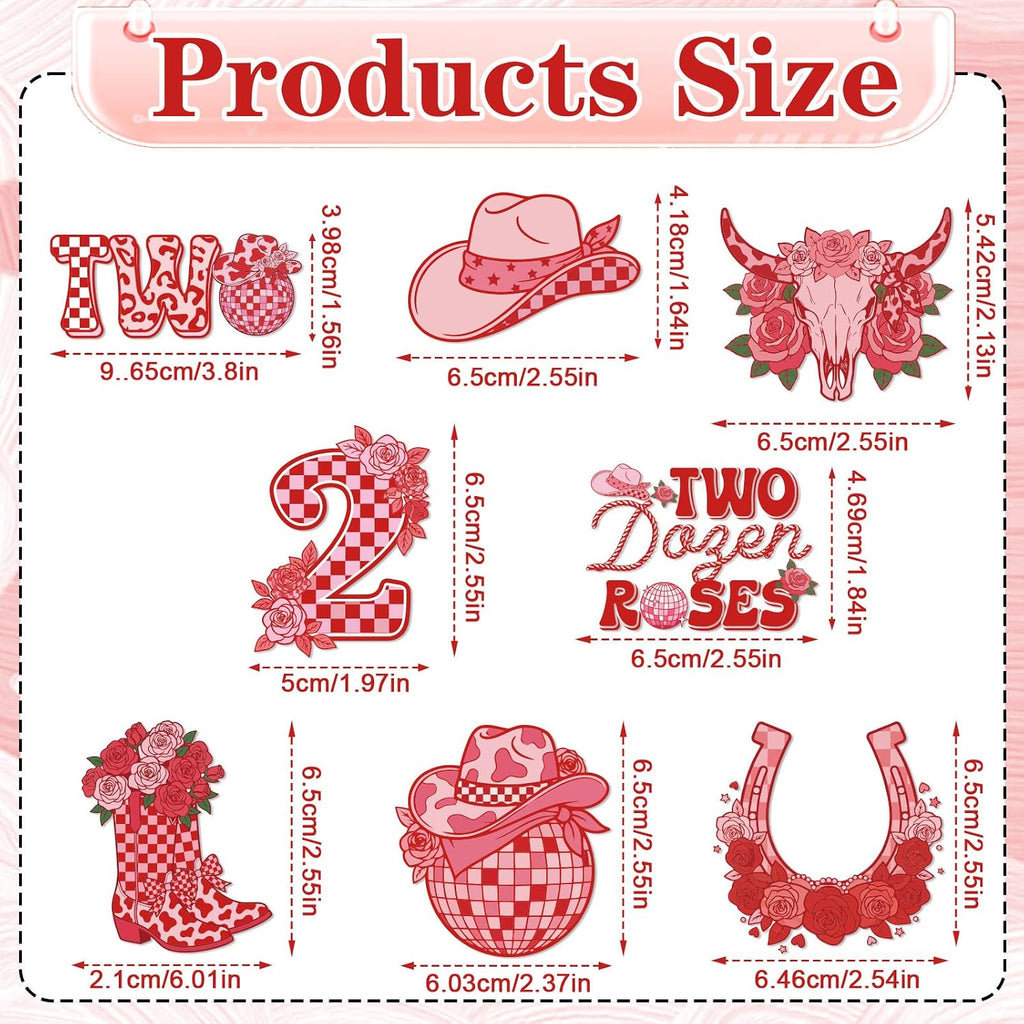 Two Dozen Roses 2nd Birthday Theme Decorations, 40PCS 2nd Birthday Cupcake Toppers Party Decorations for Girl, Pink Floral Western Cupcake Picks Table Decor Supplies