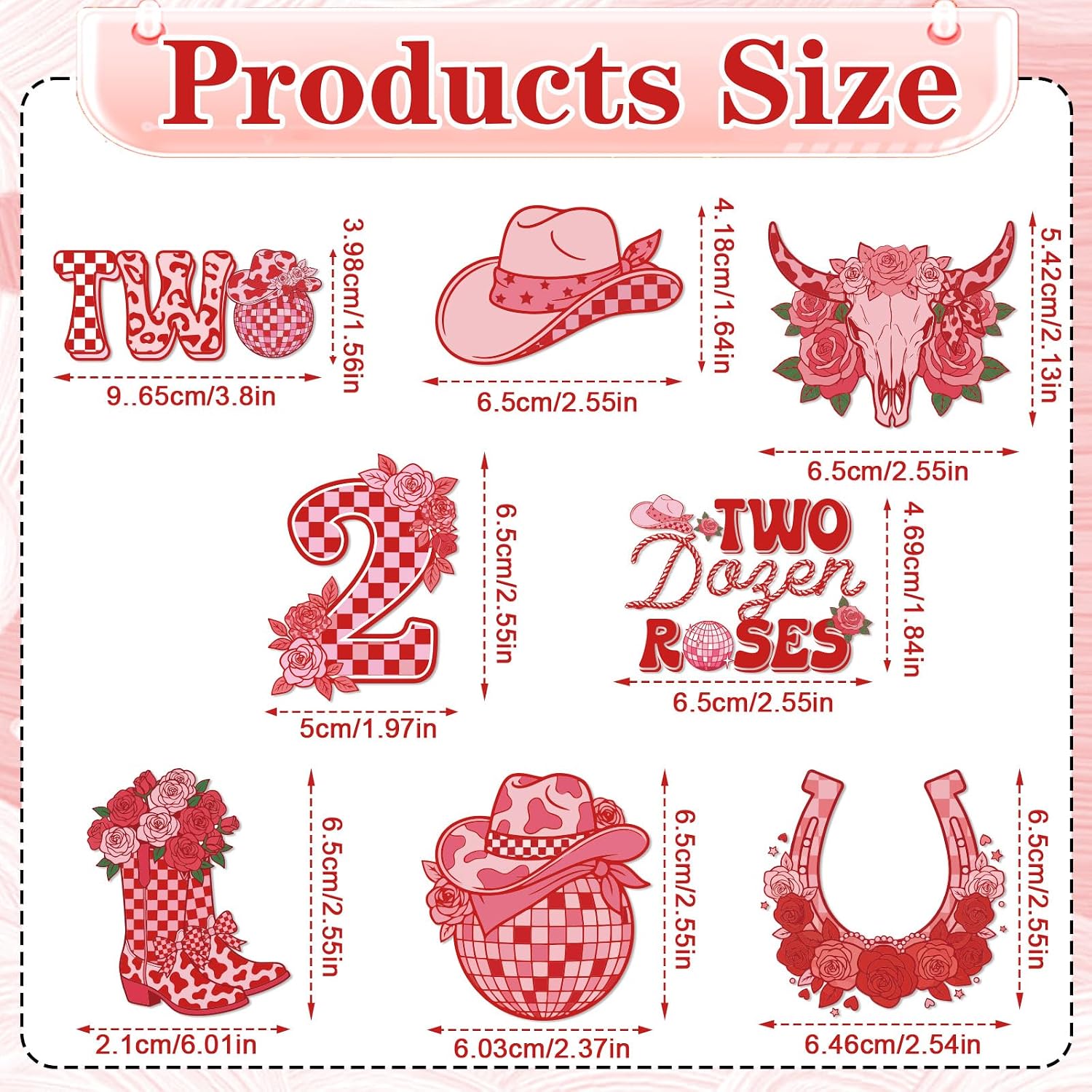 Two Dozen Roses 2nd Birthday Theme Decorations, 40PCS 2nd Birthday Cupcake Toppers Party Decorations for Girl, Pink Floral Western Cupcake Picks Table Decor Supplies