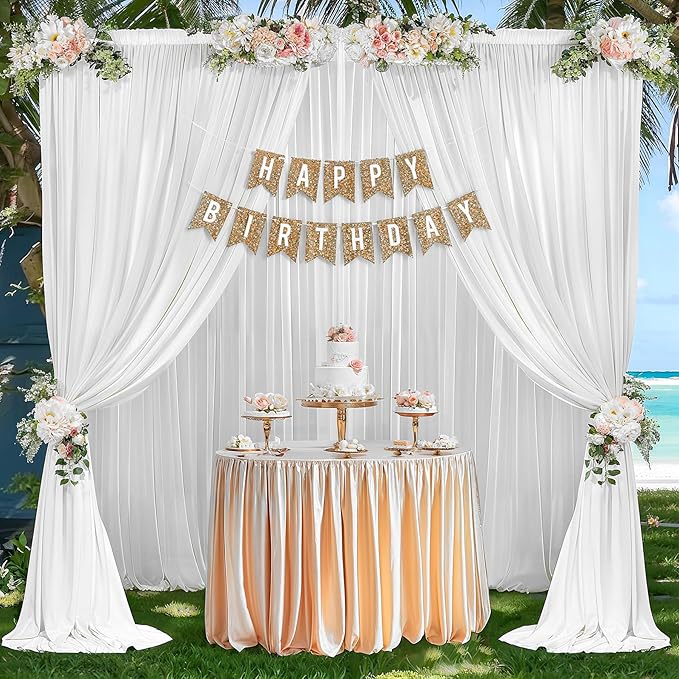 10ft x 10ft Cream White Backdrop Curtains, Wrinkle-Free Sheer Chiffon Fabric Photo Backdrop Drapes for Wedding Arch Party Ceremony Stage Photography Decorations
