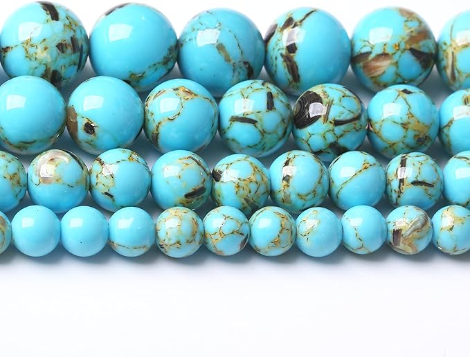 Blue Shell Turquoise Stone Beads Gemstone Round Crystal Energy Jade Beads Stone Beads for Jewelry Making DIY Bracelet Necklace Jewelry Making 1 Strand 15.5inch 35PCS 10MM