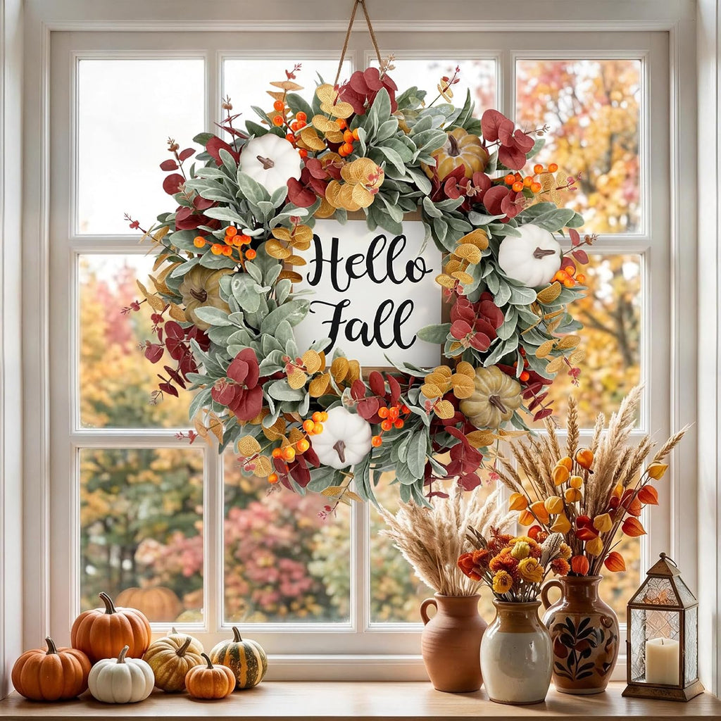 26 inch large fall wreaths for front door, side view
