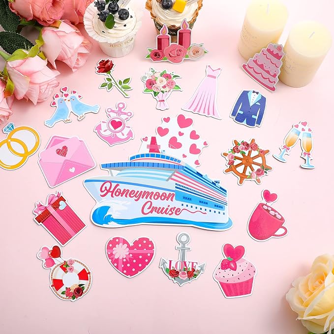 Oudain 19 Pcs Honeymoon Cruise Door Decorations Wedding Cruise Door Magnets Anniversary Sign Wedding Car Ship Magnets for Honeymoon Carnival Party Decor