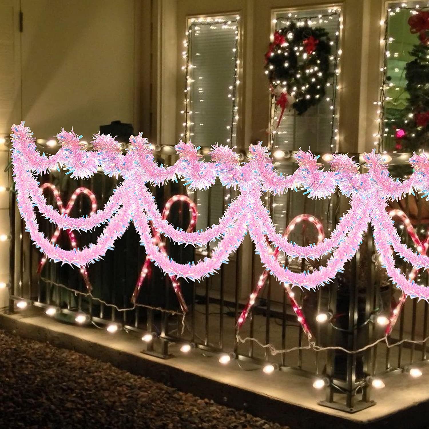 LOMIMOS 17 Ft Easter Christmas Tinsel Garland,Pink Glittering Decoration for Xmas Tree Party Wedding Supplies