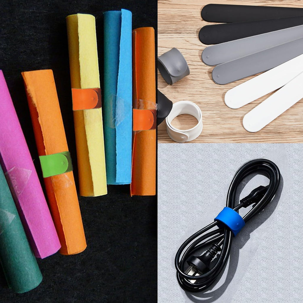 18 Pieces Gift Wrapping Paper Holder, Silicone Paper Slap Bands Clamps Roll Clips, Silicone Covered Metal Strips Gift Wrap Roll Holder for Home Storage Organization