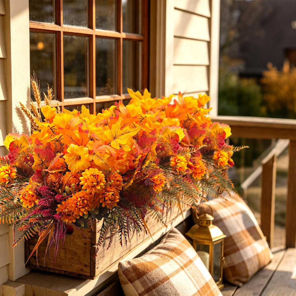 grunyia 12 pcs artificial fall flowers uv resistant on a desk or shelf