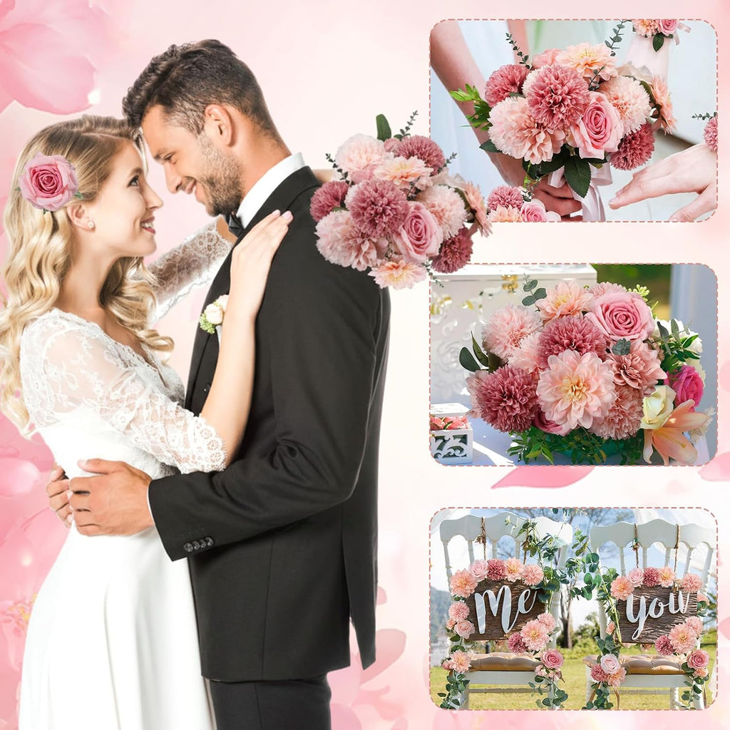 suncalla 98pcs artificial flowers with stems, pink color, package contents