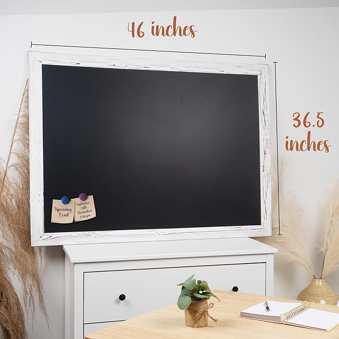Loddie Doddie Magnetic Chalkboard - 46 x 34.5 in White Rustic Frame - Erasable Blackboard with Magnetic Surface - Magnet Board for Wall & Chalkboard Sign