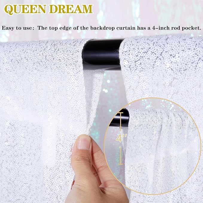 White Sequin Backdrop 2 Panels Curtains 2FTx8FT Party Backdrop Glitter Birthday Wedding Curtains Sparkle Photo Background