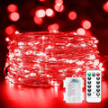 33Ft 100 LED Outdoor String Lights, Red Fairy Lights Battery Operated with Remote, Waterproof Twinkle Lights for Bedroom Dorm Patio Tapestry Backyard Garden Party Indoor Valentine's Day Decoration