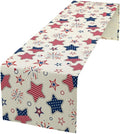 4th of July Table Runner, American Patriotic Independence Day Red Blue White Stars Stripes Fireworks Print Table Runner for Home Party Decor Kitchen Dining Table, 13x36inch