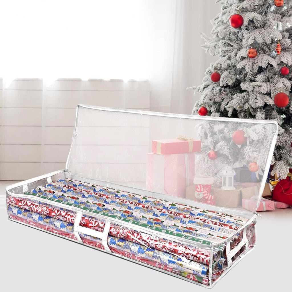 ProPik Wrapping Paper Storage Containers | Gift Wrap Organizer Under Bed 41”x14”x6” Fits 18-24 Rolls Fit Up to 40” Long Roll Wrap Storage Box Holder for Ribbon Bows and Accessories 2 Pack (White)