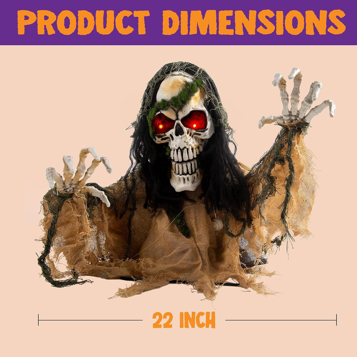 JOYIN Halloween Decoration Outdoor Animated Zombie Groundbreaker, Light-up Sk...