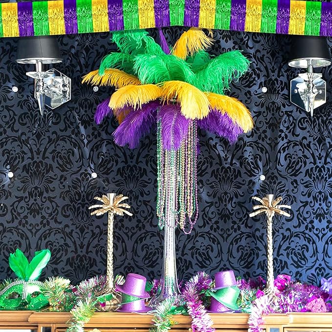 6 Pack 10 Feet Mardi Gras Foil Fringe Garland Metallic Tinsel Streamers Banner Wall Hanging Backdrop Banner for Parade Floats, Valentine's Day, Wedding, Birthday Party Decorations Gold Green Purple